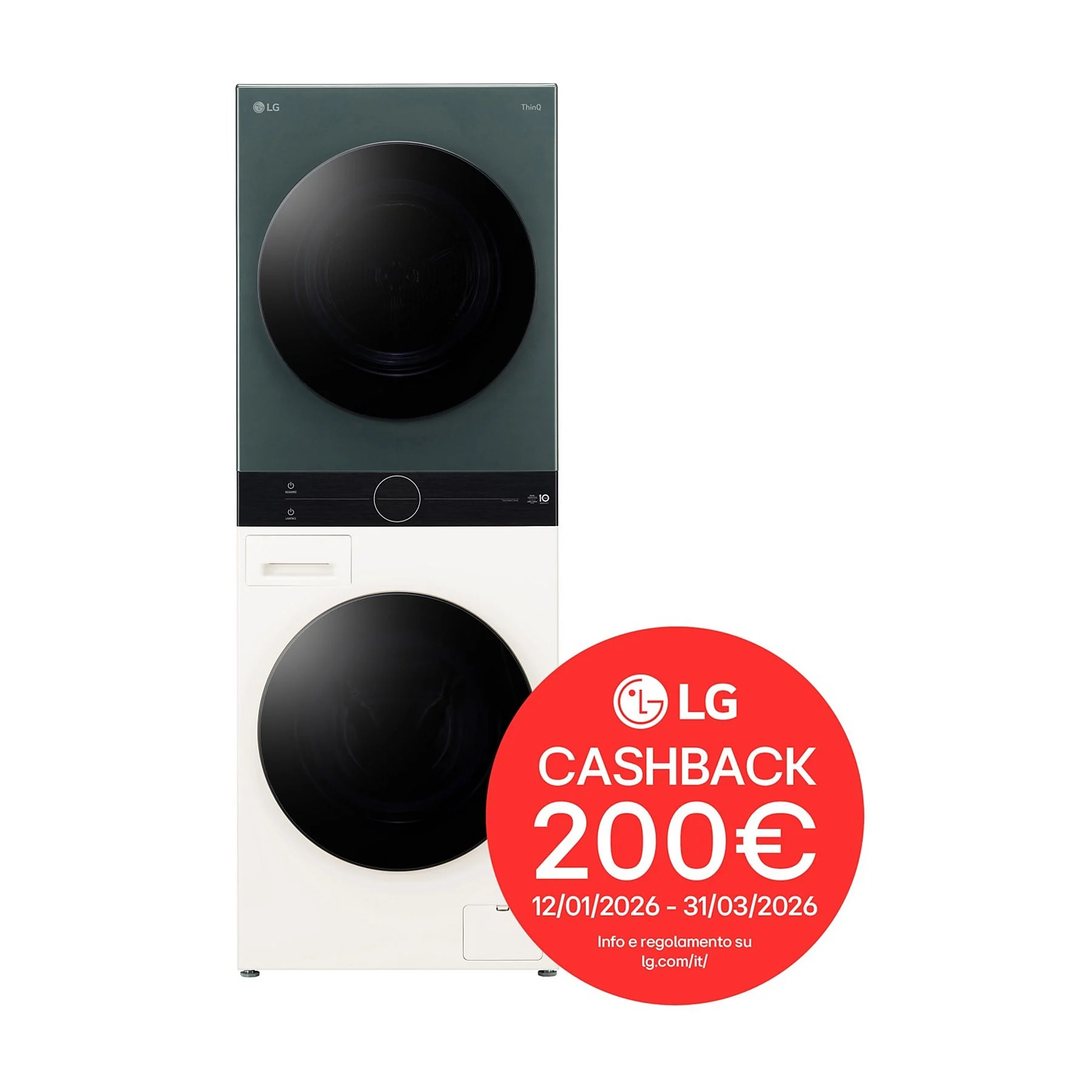 LG WashTower WT1210EGF LAVASCIUGA, Caricamento frontale, capacità lavaggio 12 kg, capacità asciugatura 10 kg - obrazek 9