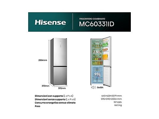 HISENSE RB440N4ACD FRIGORIFERO COMBINATO - obrazek 2