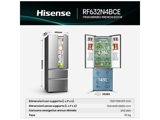 HISENSE RF632N4BCE frigorifero americano - obrazek 3