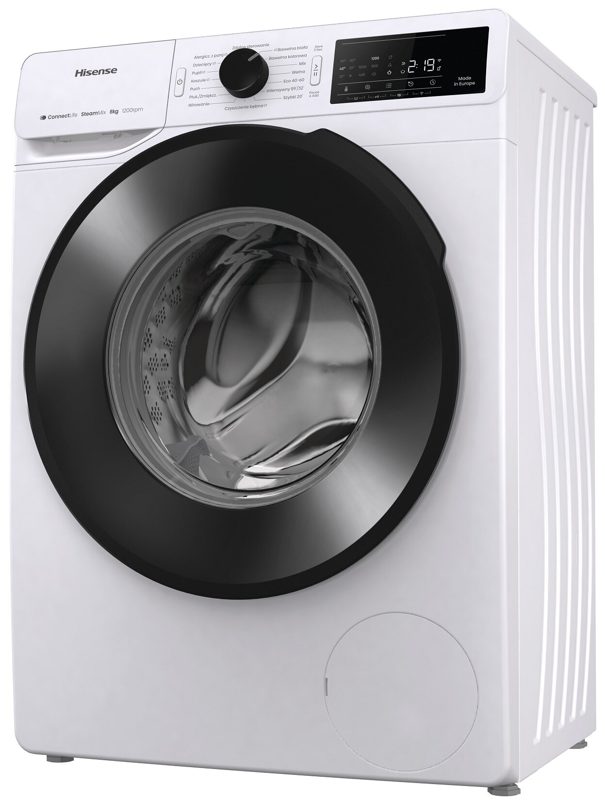 Pralka HISENSE WF3V8023BWS 8kg 1200 obr Slim 46.5cm Wi-Fi ConnectLife Programy z parą - obrazek 4