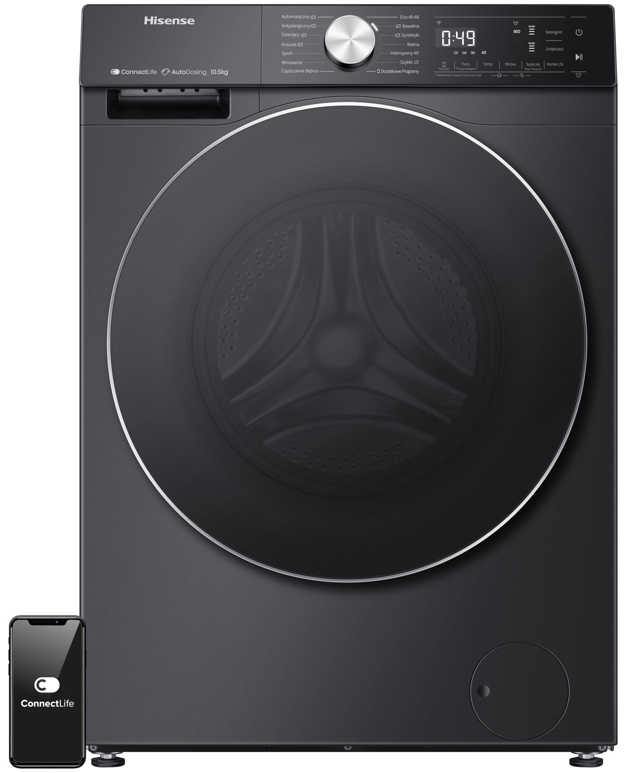 Pralka HISENSE WF5S1045BB/PL Seria 5S 10.5kg 1400 obr Autodozowanie Wi-Fi ConnectLife - obrazek 7