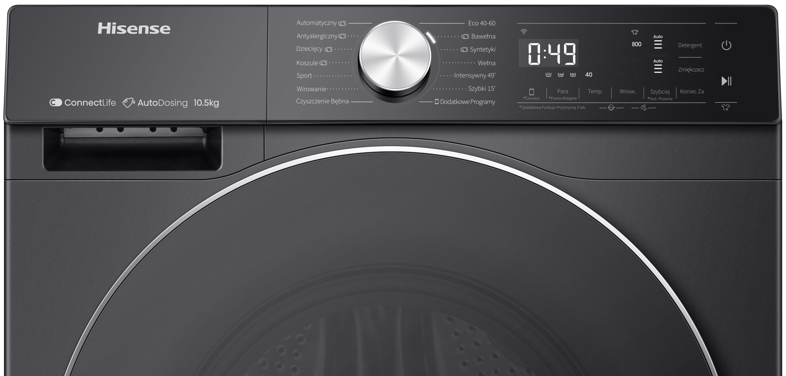 Pralka HISENSE WF5S1045BB/PL Seria 5S 10.5kg 1400 obr Autodozowanie Wi-Fi ConnectLife - obrazek 5