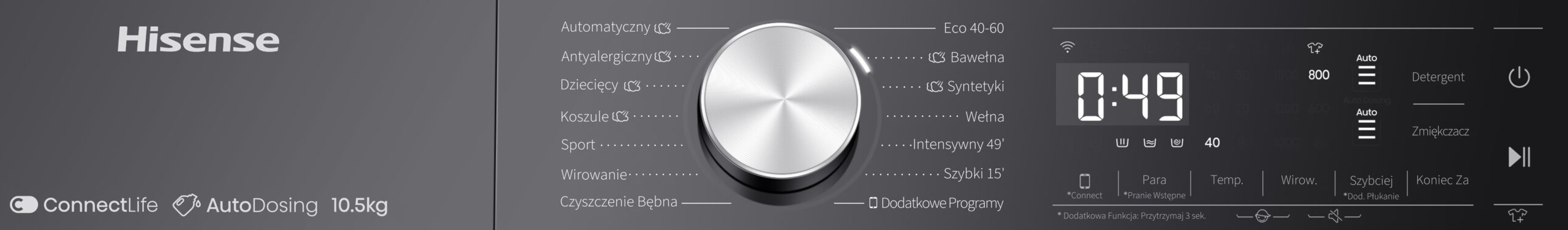 Pralka HISENSE WF5S1045BB/PL Seria 5S 10.5kg 1400 obr Autodozowanie Wi-Fi ConnectLife - obrazek 6