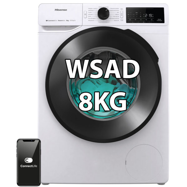 Pralka HISENSE WF3V8023BWS 8kg 1200 obr Slim 46.5cm Wi-Fi ConnectLife Programy z parą