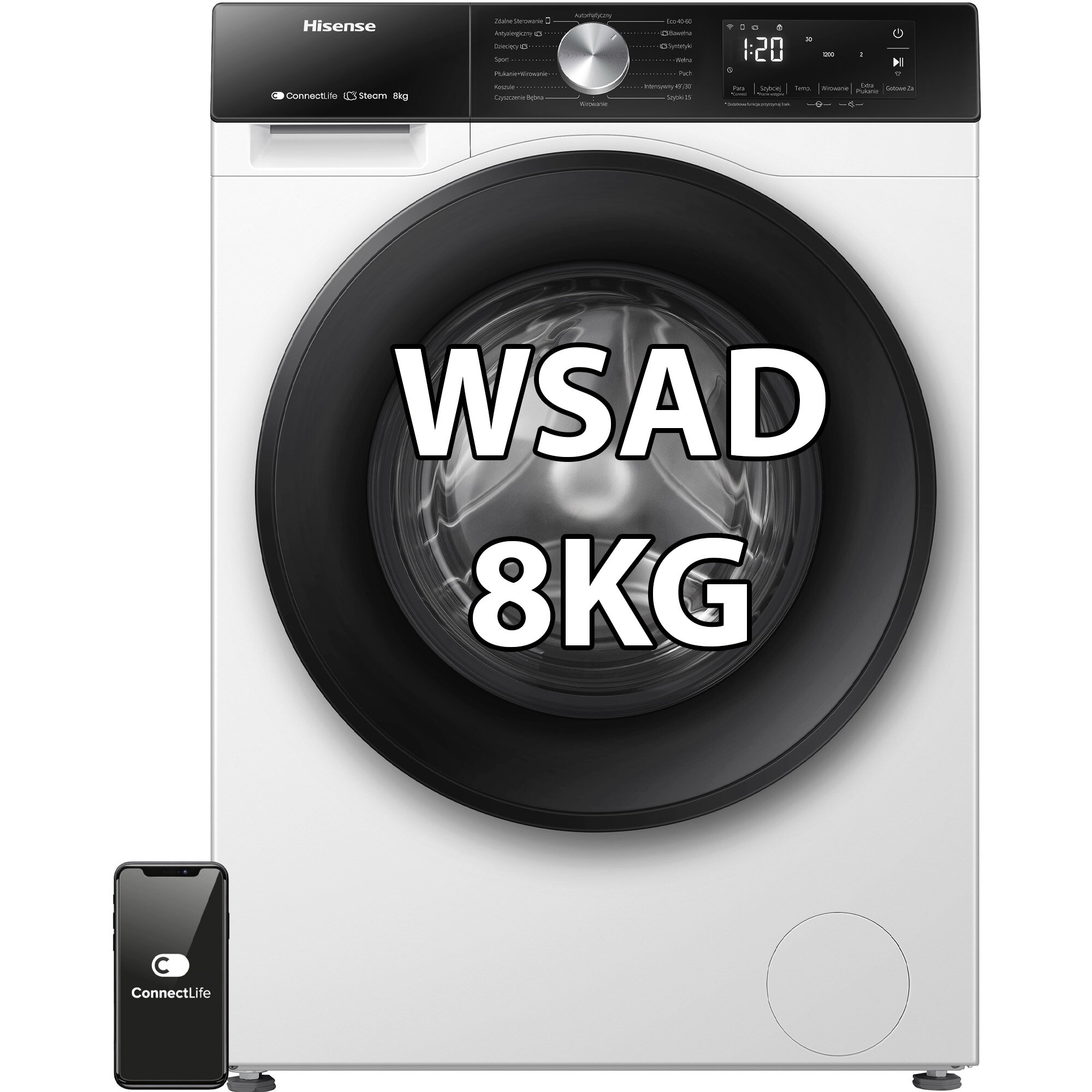 Pralka HISENSE WF3S8043BW3/PL Seria 3S 8kg 1400 obr Wi-Fi Connectlife