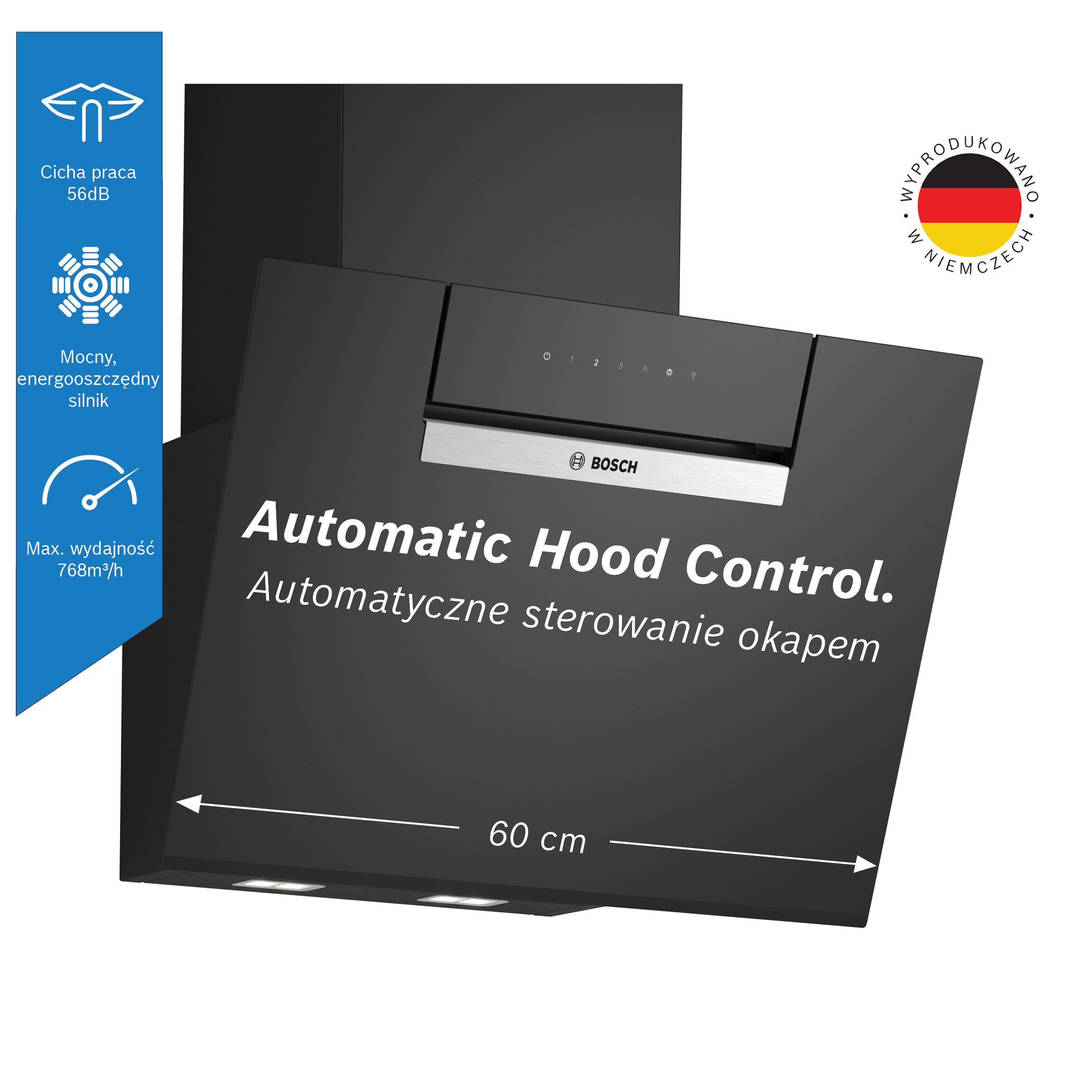 Okap BOSCH DWK67FN60 Czarny 431m3/h 56dB klasa A+ Automatyczne wyłączanie - obrazek 3